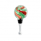 Red & Green Swirl Glass Orb Bottle Stopper