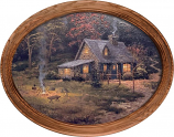 Evening Majesty Cabin & Fire Framed Oval Art